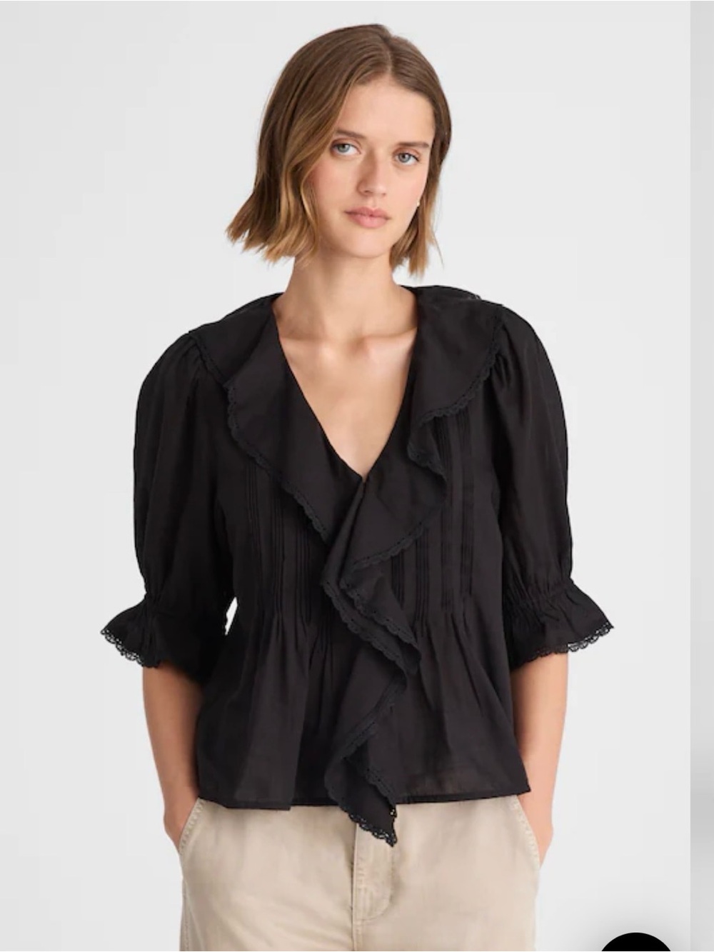Madewell Pintucked Ruffled Puff-Sleeve